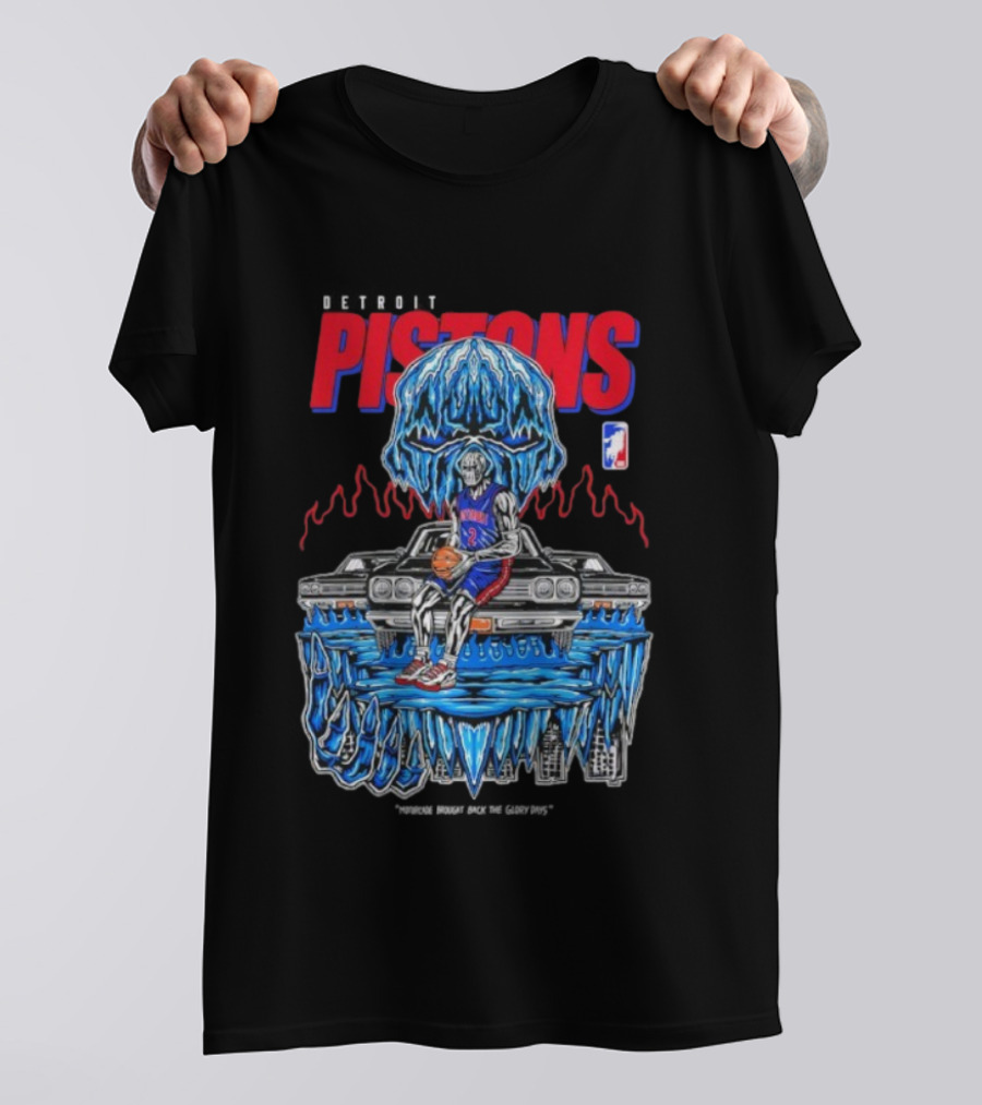 Detroit Pistons Icy Skull Basketball Car Graphic T-Shirt