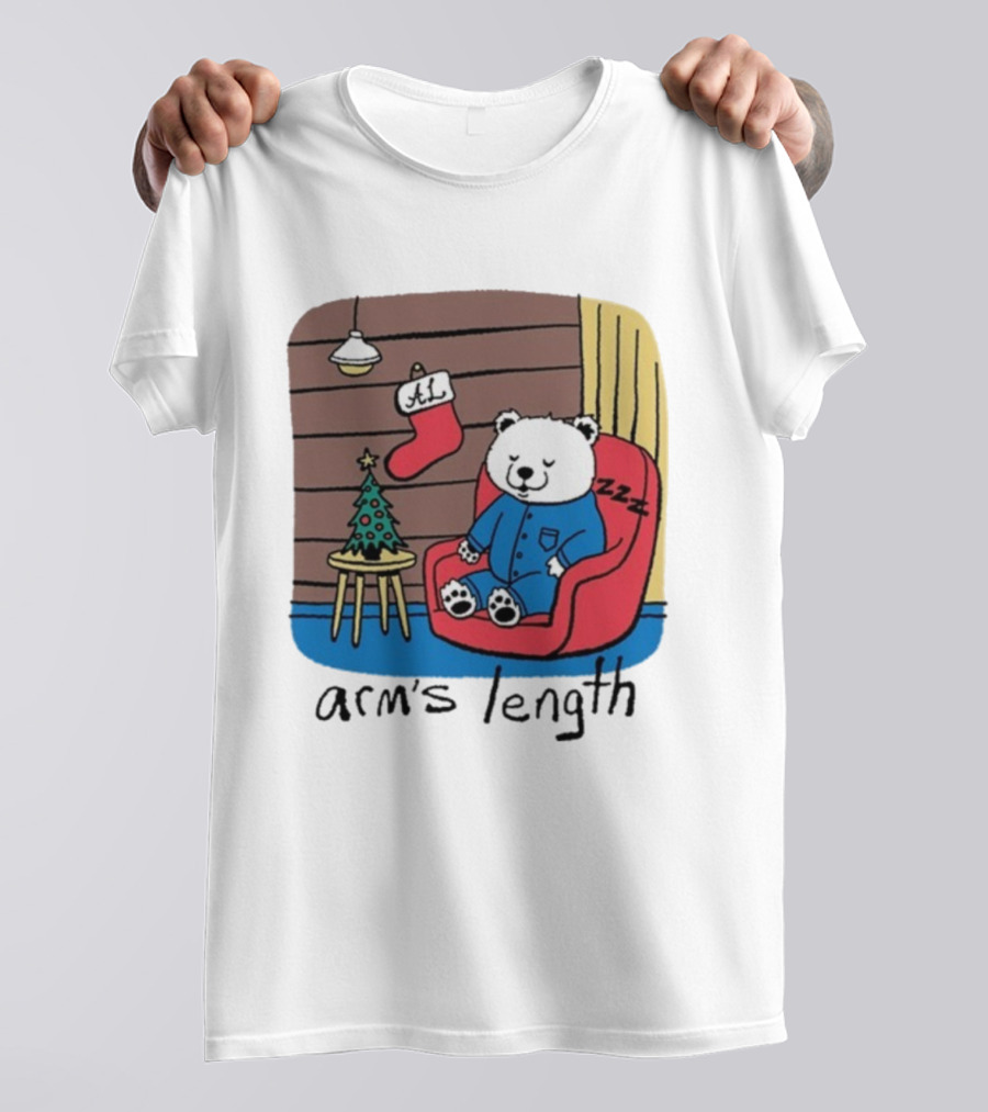Arm's Length Sleepy Polar Bear Christmas Pajamas Cabin Scene T-Shirt