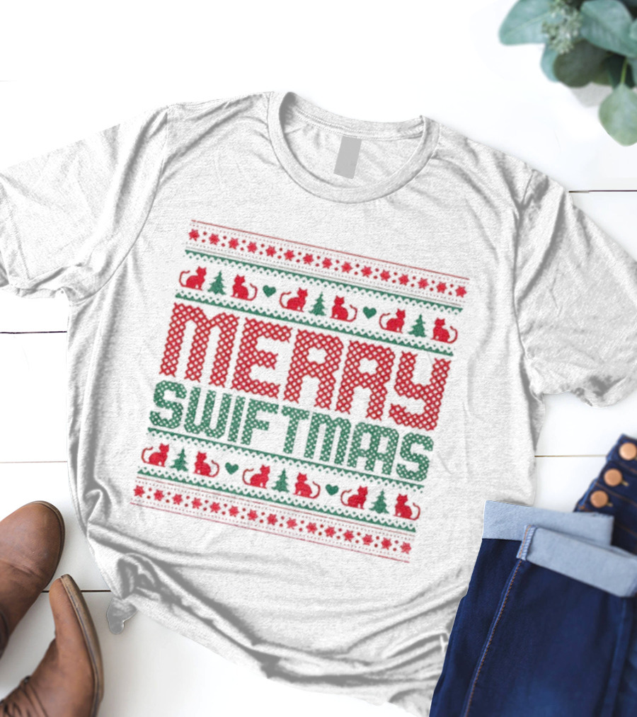 Merry Swiftmas Cat Christmas Sweater Parody Holiday Style T-Shirt