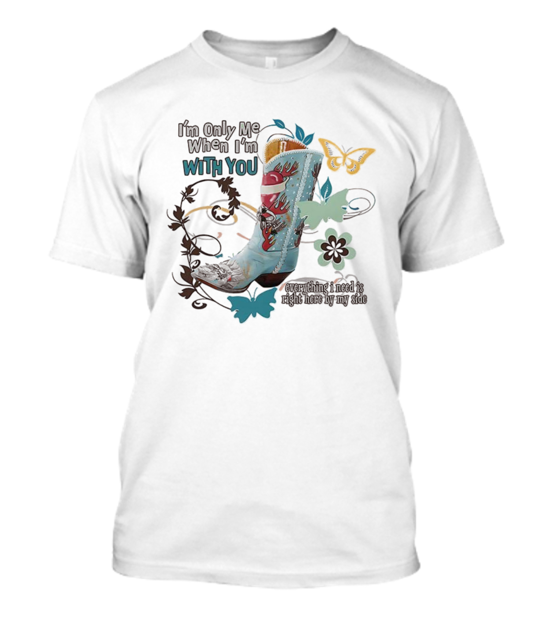 I’m Only Me When I’m With You Cowboy Boot Santa Butterflies T-Shirt