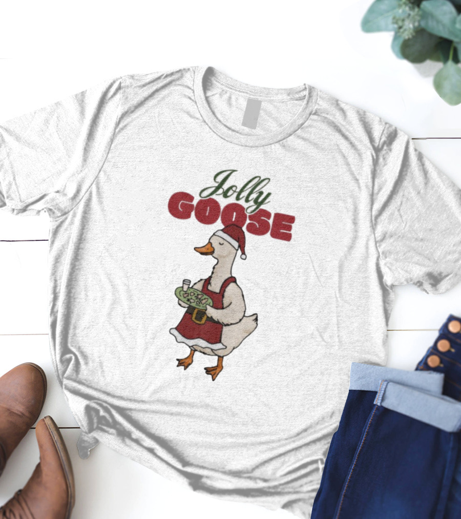 Jolly Goose Santa Suit Festive Duck With Snacks And Drink T-Shirt