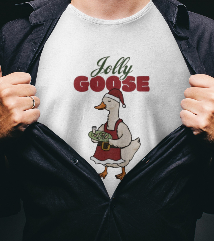Jolly Goose Santa Suit Festive Duck With Snacks And Drink T-Shirt