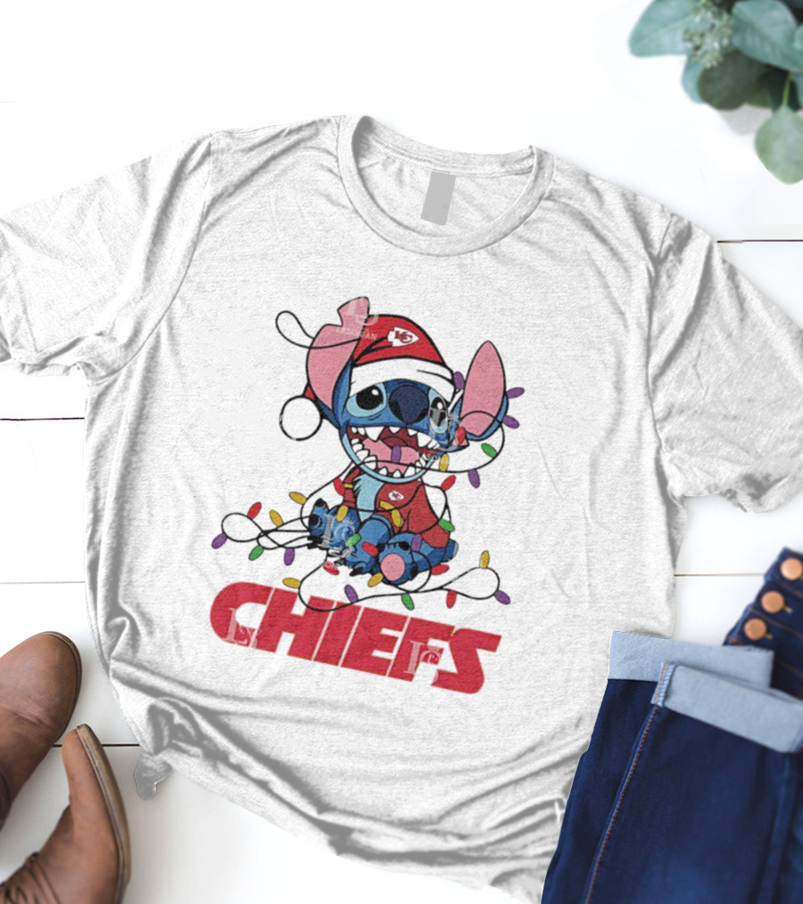 Kansas City Chiefs Stitch Christmas Lights T-Shirt