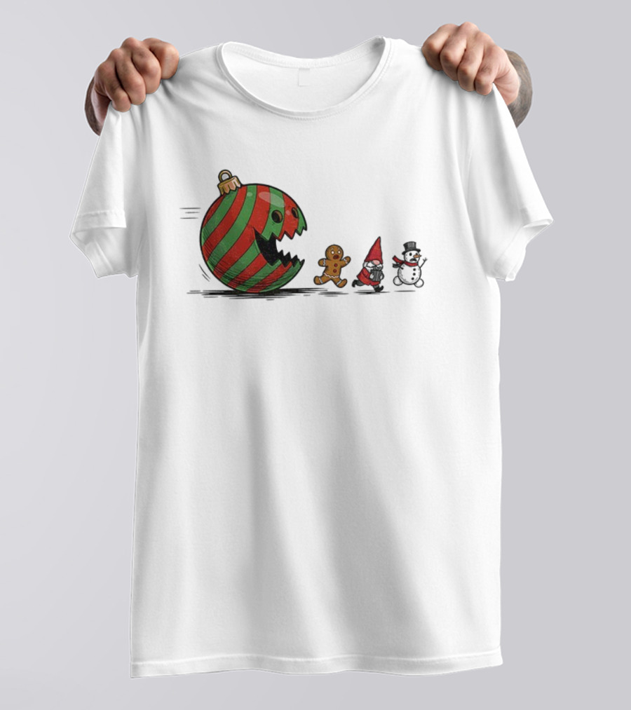 Pac-Man Christmas Gingerbread Gnome Snowman Santa Holiday Fun T-Shirt