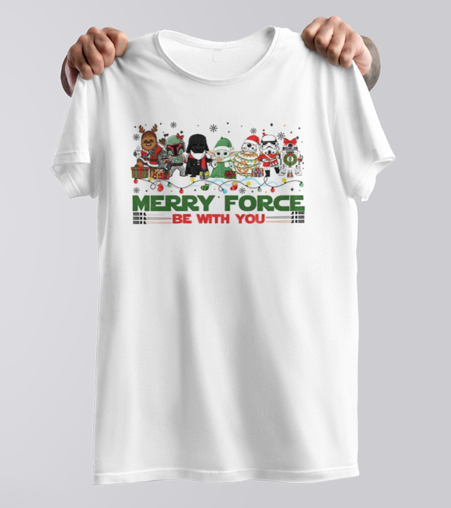 Merry Force Be With You Star Wars Christmas Characters T-Shirt