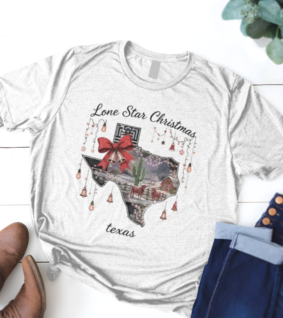 Lone Star Christmas Texas Festive Lights And Bells T-Shirt