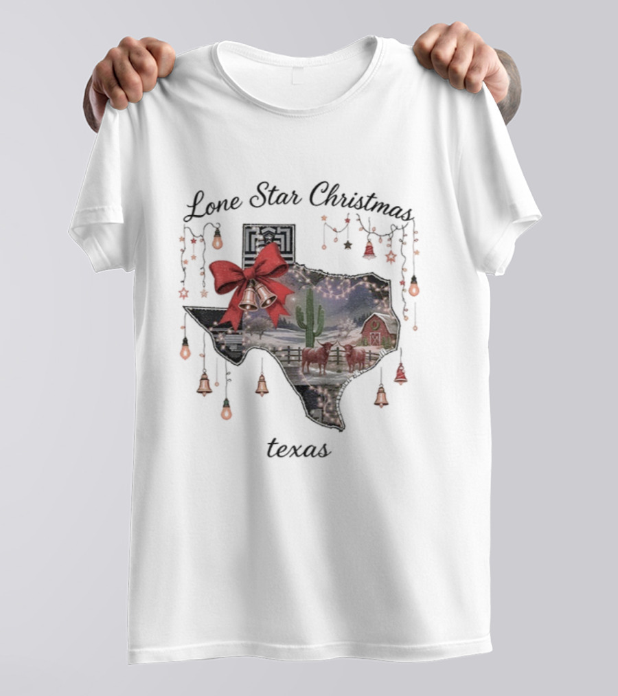 Lone Star Christmas Texas Festive Lights And Bells T-Shirt