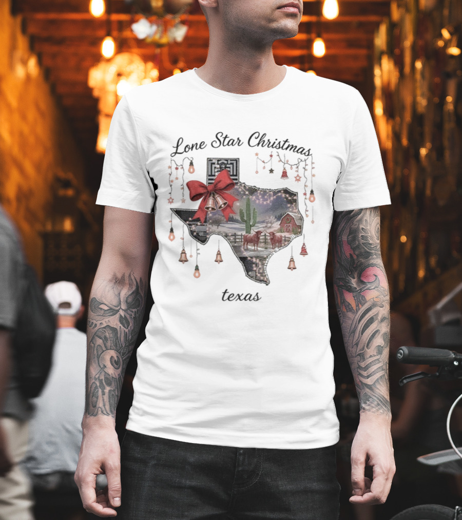 Lone Star Christmas Texas Festive Lights And Bells T-Shirt