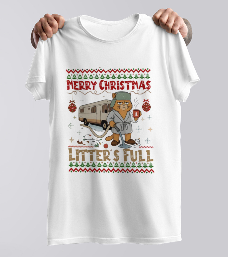 Merry Christmas Vintage Litter’s Full Cat Holiday Humor T-Shirt