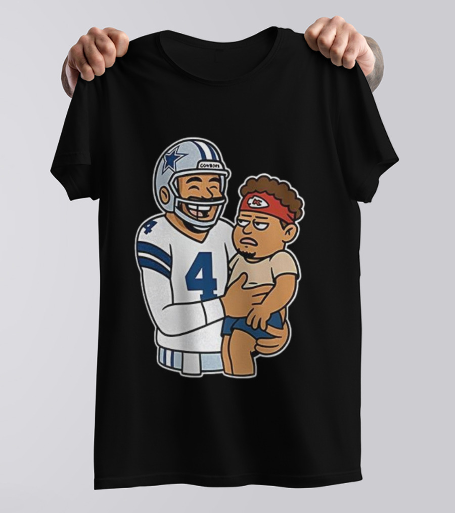 Dak Prescott Cowboys Carrying Baby Chiefs Player Sketch T-Shirt