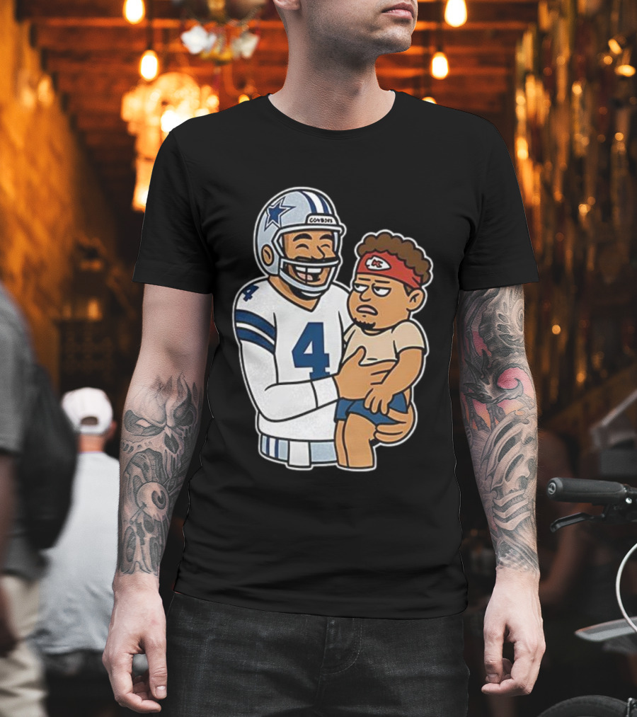 Dak Prescott Cowboys Carrying Baby Chiefs Player Sketch T-Shirt