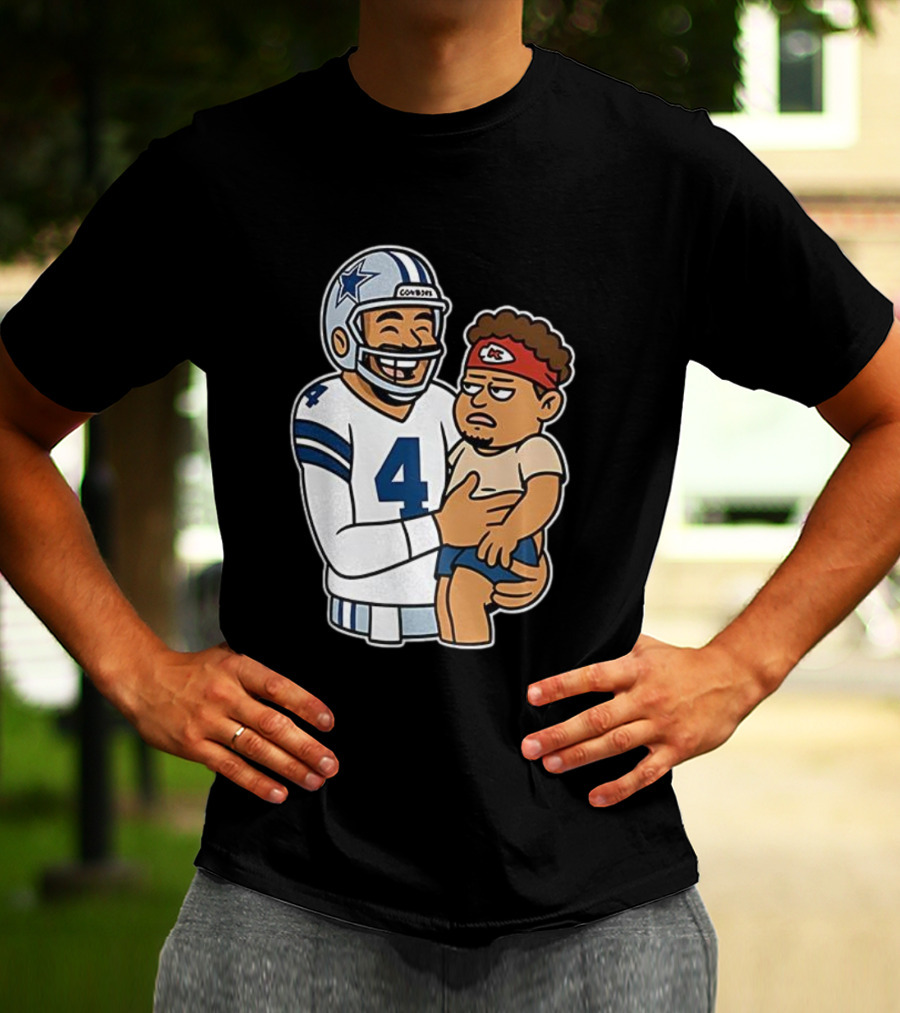 Dak Prescott Cowboys Carrying Baby Chiefs Player Sketch T-Shirt