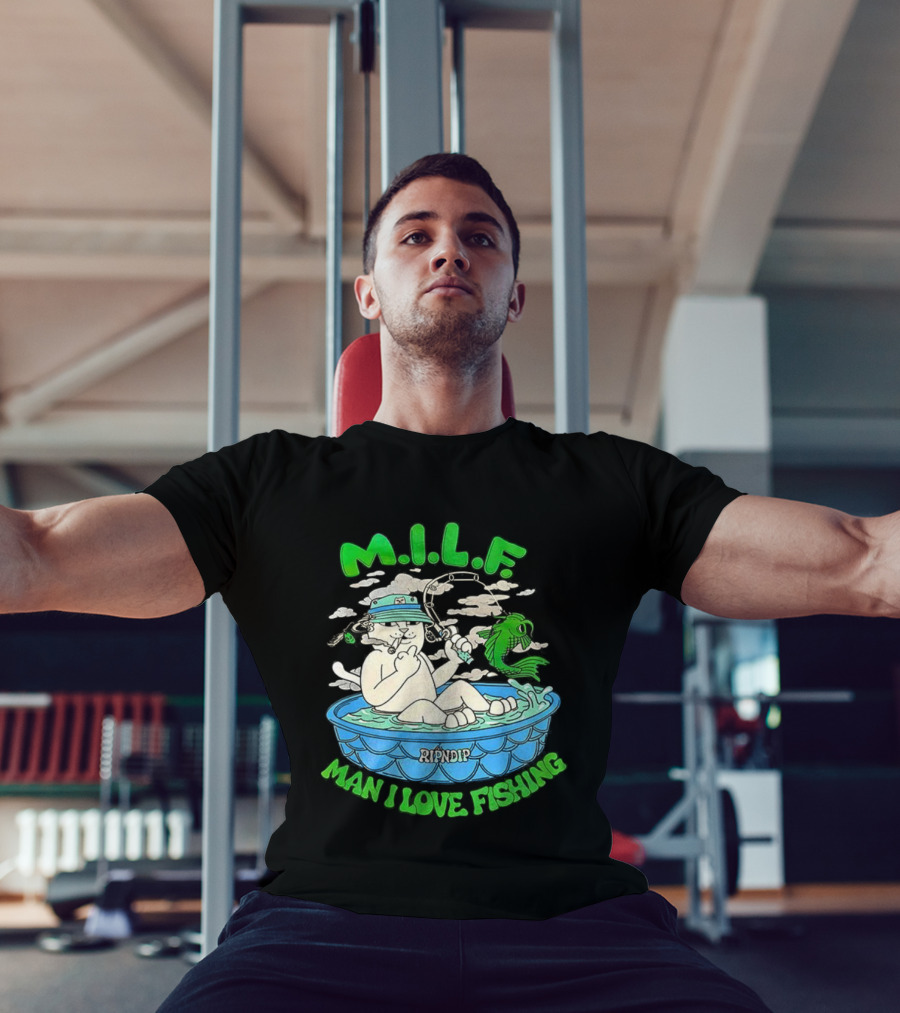 M.I.L.F Man I Love Fishing Cat In Boat Fun Design T-Shirt