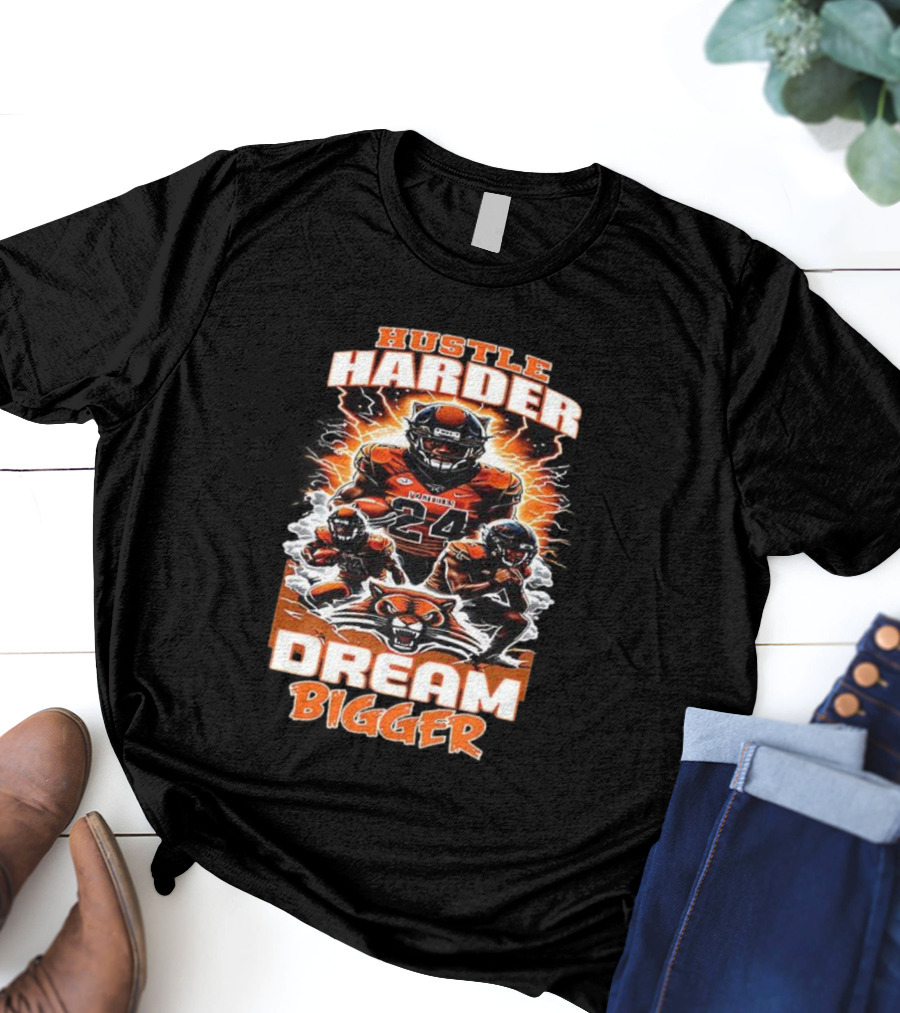 Hustle Harder Dream Bigger Panther Warriors Football Lightning Theme T-Shirt