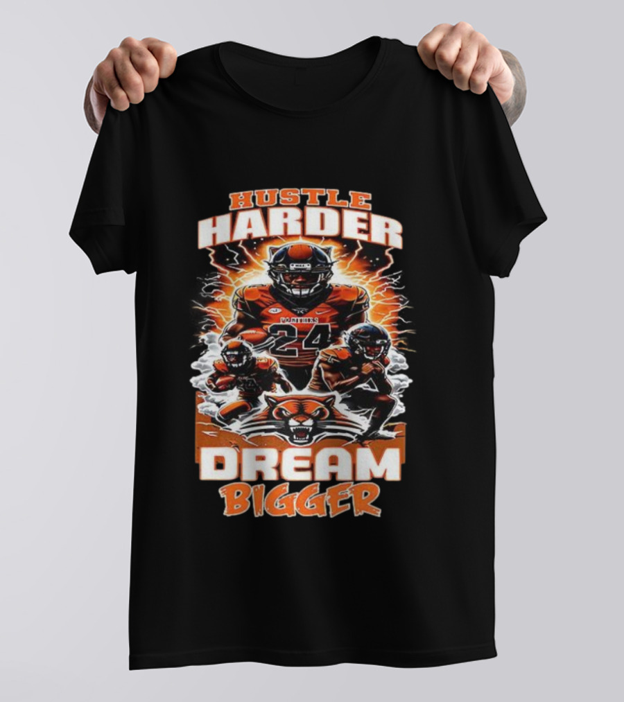 Hustle Harder Dream Bigger Panther Warriors Football Lightning Theme T-Shirt