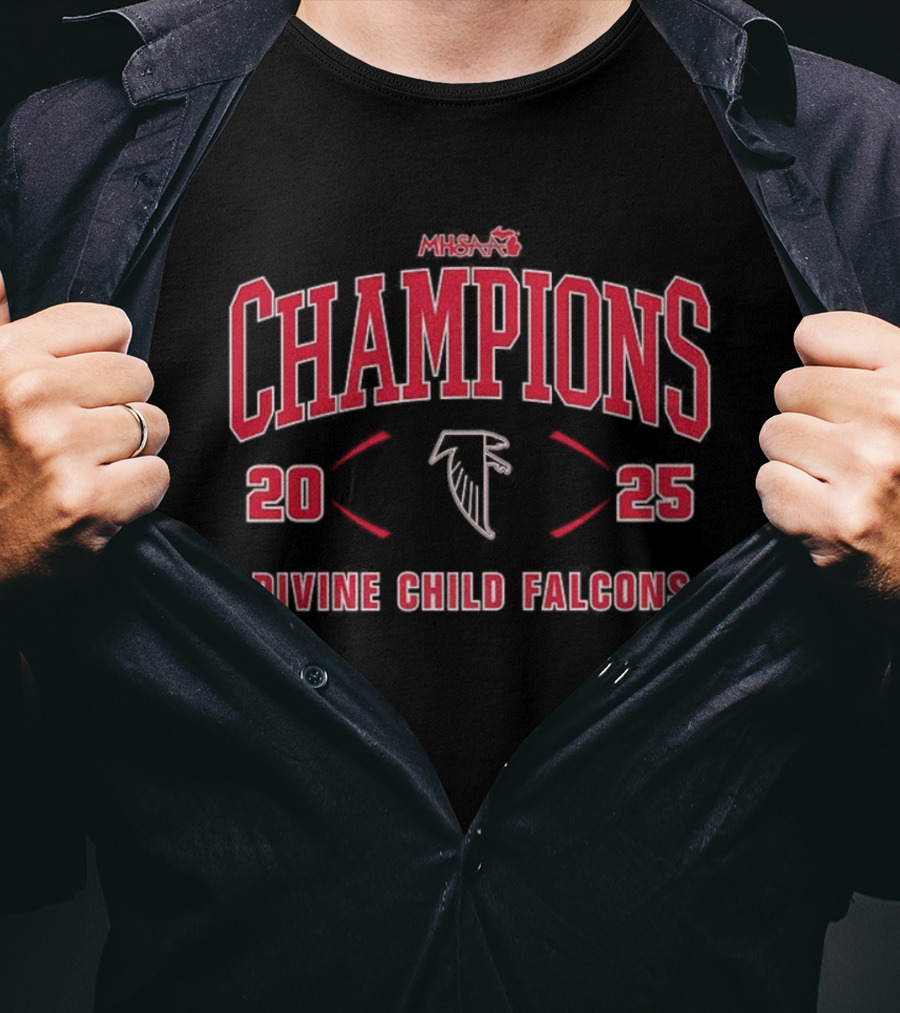 MHSAA Champions 2025 Divine Child Falcons Football Division 4 T-Shirt