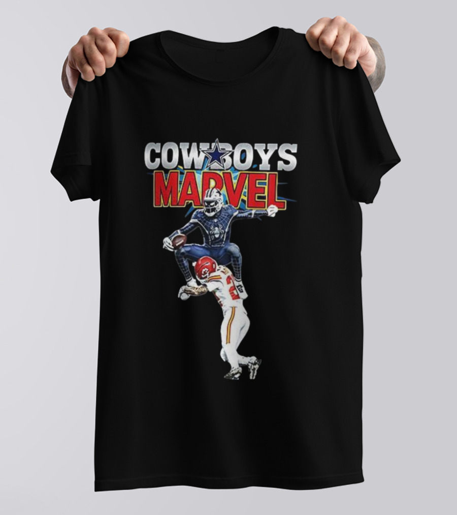 Marvel Cowboys Spiderman Vs Chiefs Football Hurdle T-Shirt