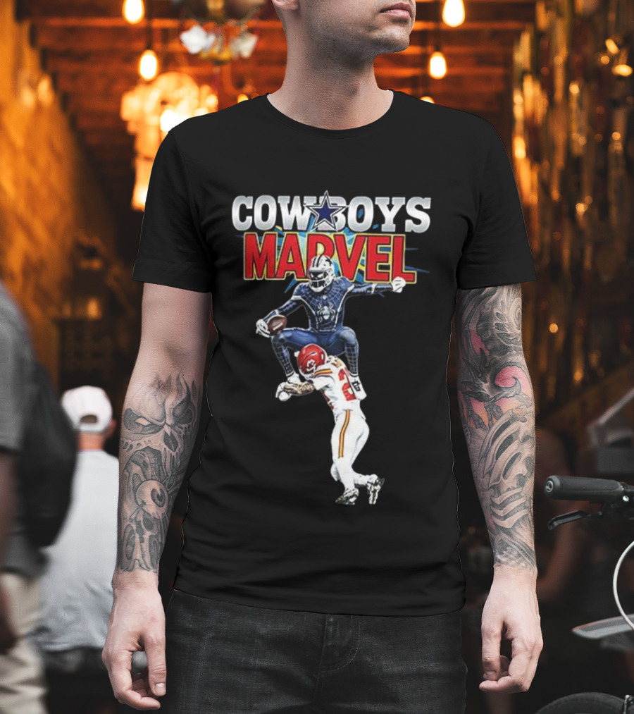 Marvel Cowboys Spiderman Vs Chiefs Football Hurdle T-Shirt