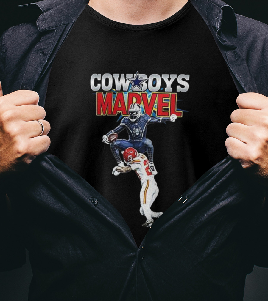 Marvel Cowboys Spiderman Vs Chiefs Football Hurdle T-Shirt
