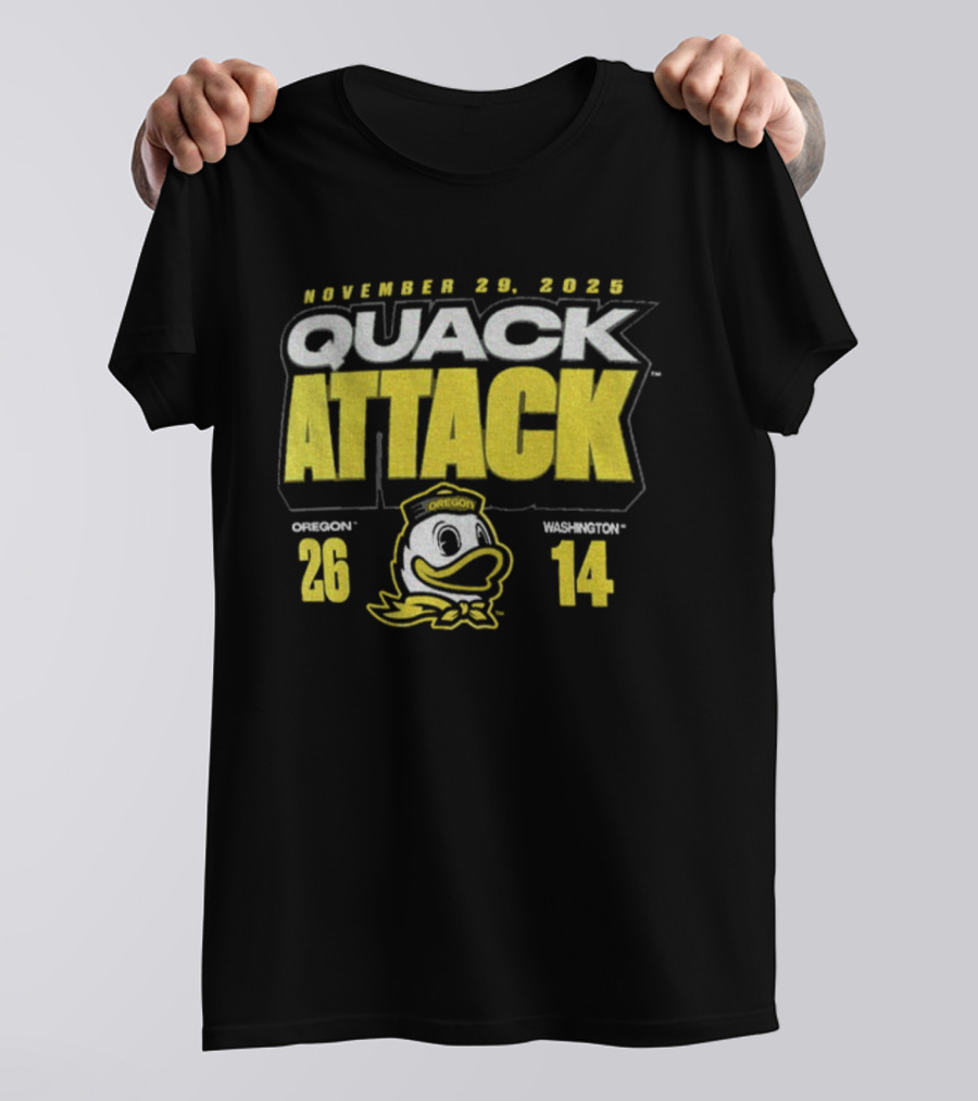 Oregon Ducks Vs. Washington Huskies Quack Attack 26-14 Score 2025 T-Shirt