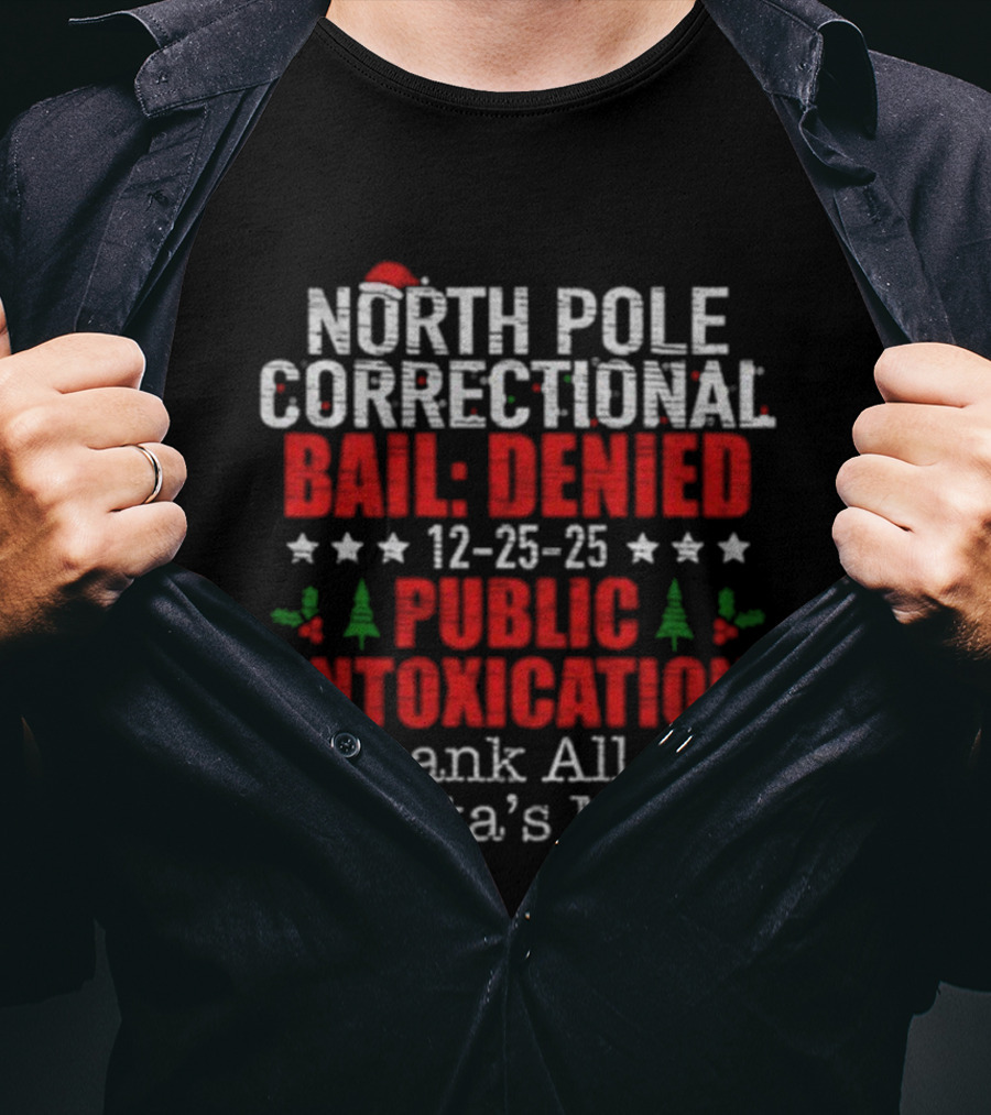 North Pole Correctional Bail Denied Public Intoxication Drank All Of Santa's Milk Christmas 12-25-25 T-Shirt