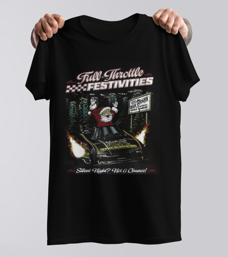 Full Throttle Festivities Santa Sleigh Christmas Celebration T-Shirt