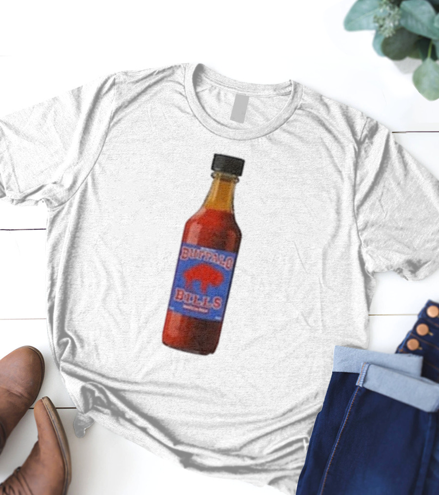 Buffalo Bills Wing Sauce Hot Bottle Blue Red Buffalo Icon T-Shirt