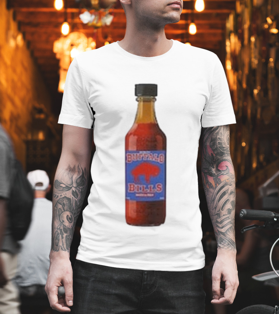 Buffalo Bills Wing Sauce Hot Bottle Blue Red Buffalo Icon T-Shirt