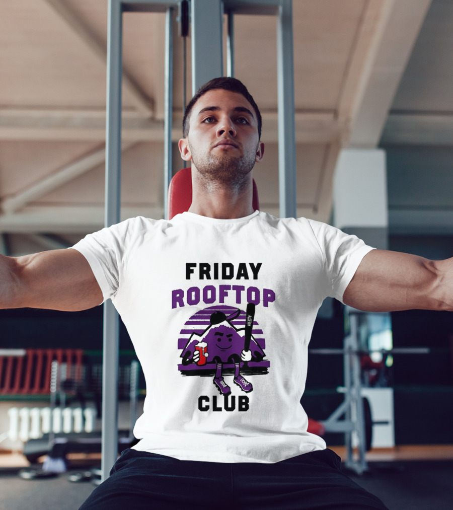 Friday Rooftop Club Colorado Rockies Playful Cartoon Baseball Bat Drink T-Shirt