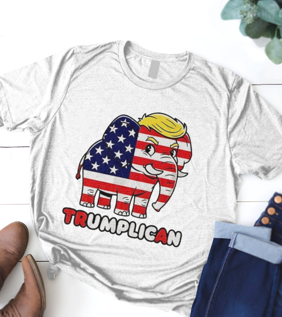 Trumplican American Flag Elephant With Hair And Stars T-Shirt
