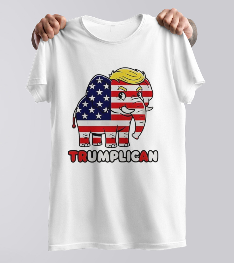 Trumplican American Flag Elephant With Hair And Stars T-Shirt