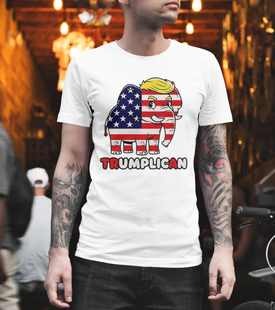 Trumplican American Flag Elephant With Hair And Stars T-Shirt
