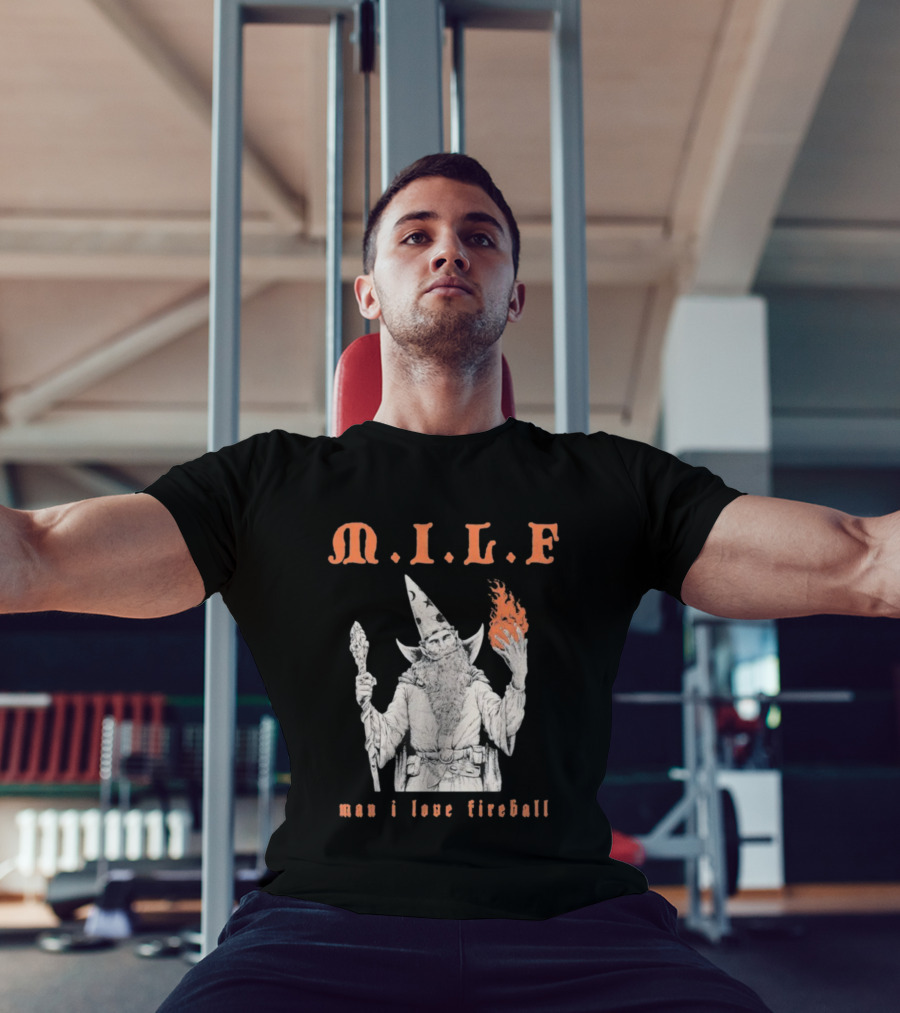 M.I.L.F Man I Love Fireball Wizard Holding Fire Fantasy Theme T-Shirt
