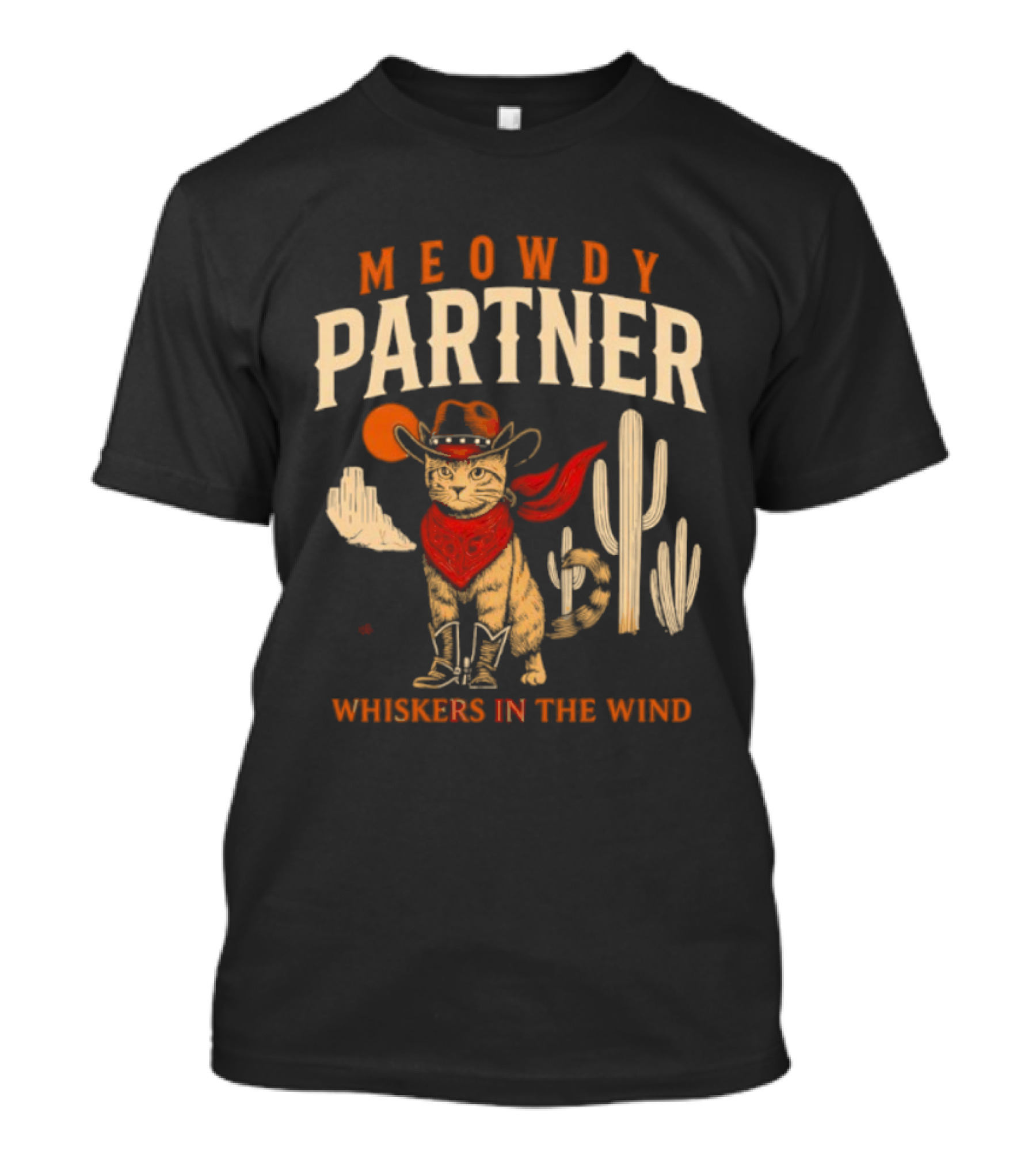 Meowdy Partner Cowboy Cat Western Bandana Wild West Theme T-Shirt