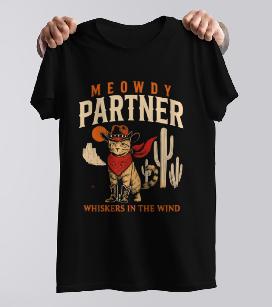 Meowdy Partner Cowboy Cat Western Bandana Wild West Theme T-Shirt