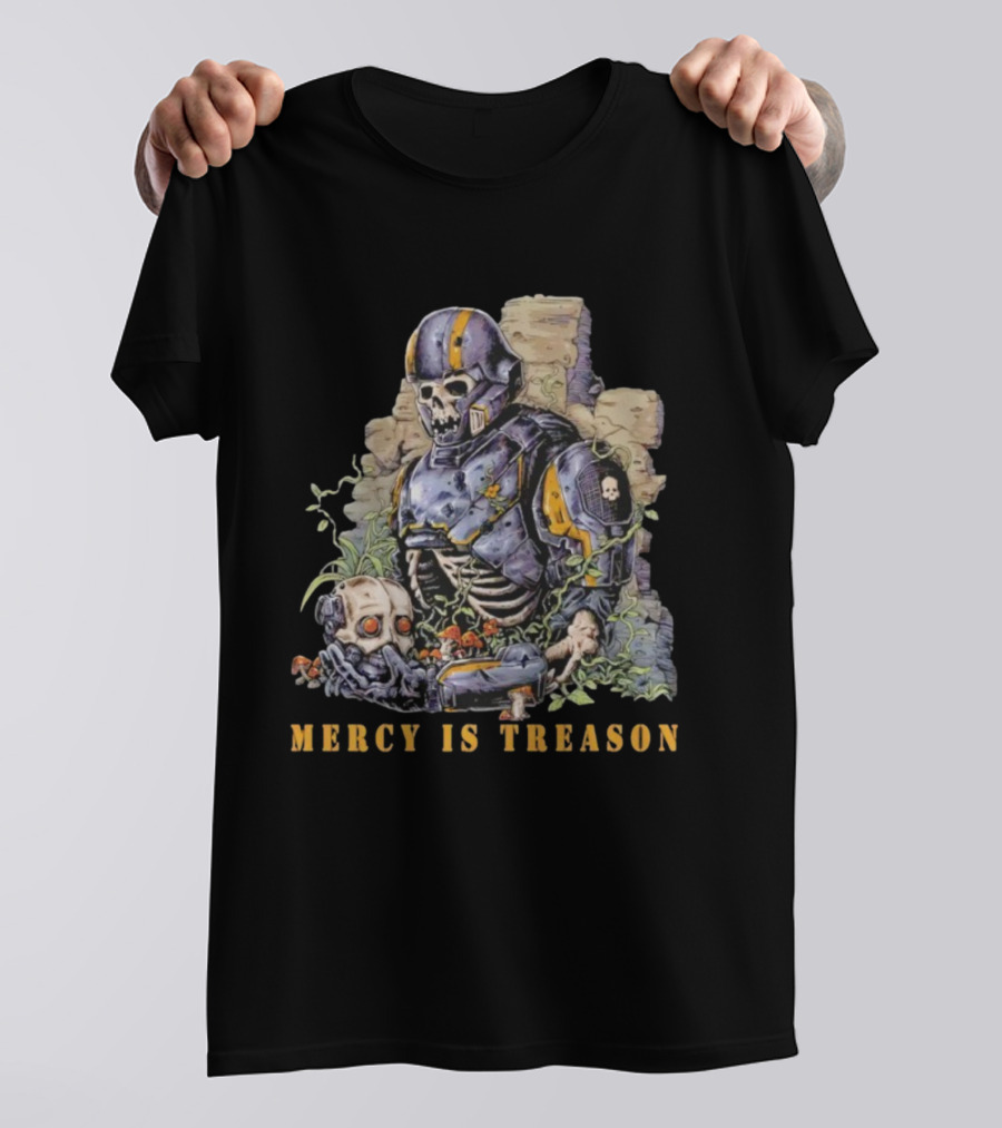 Mercy Is Treason Skeleton Warrior Battle Gear Vintage Style T-Shirt