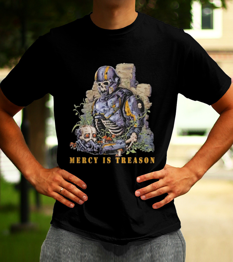 Mercy Is Treason Skeleton Warrior Battle Gear Vintage Style T-Shirt