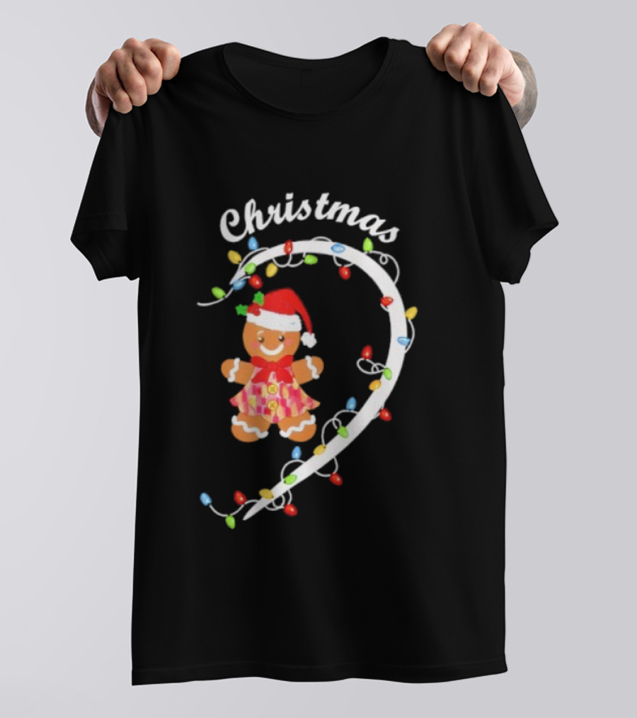 Merry Christmas Gingerbread Couple Festive Pajama Matching Holiday Lights T-Shirt