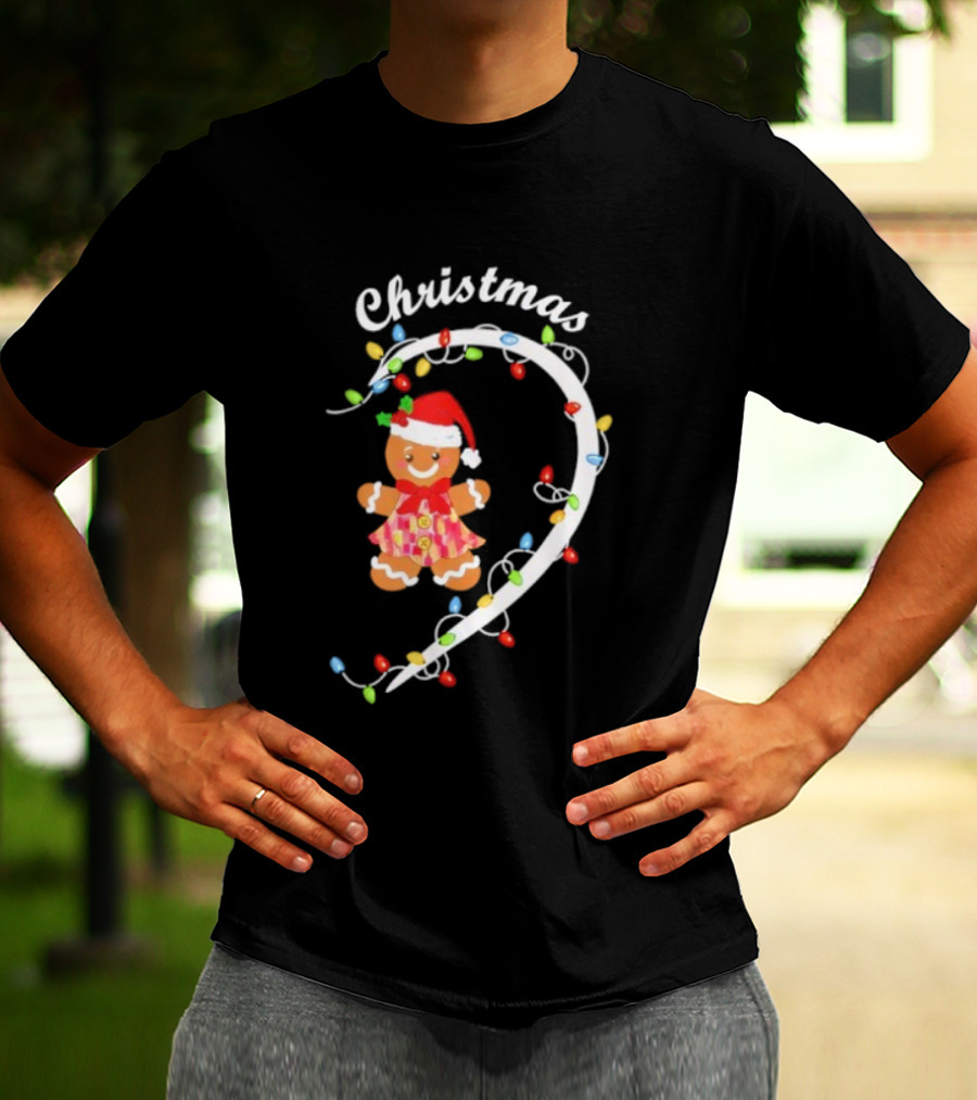 Merry Christmas Gingerbread Couple Festive Pajama Matching Holiday Lights T-Shirt