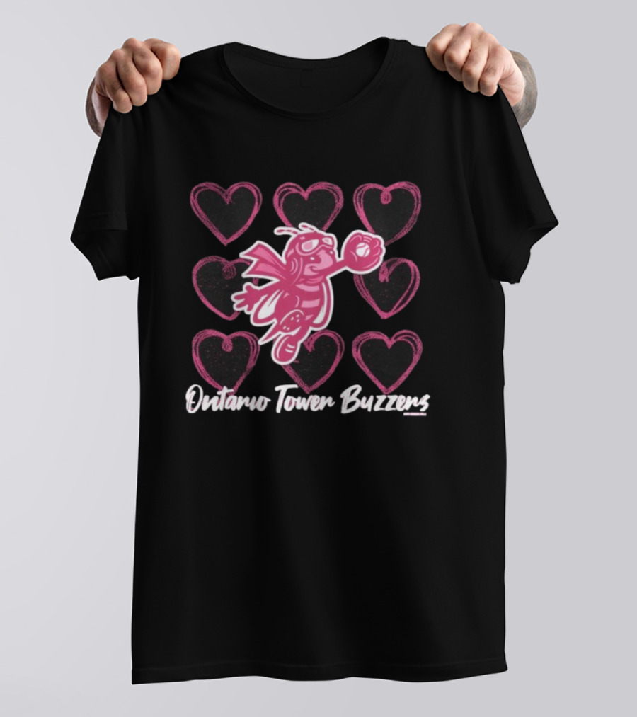 Ontario Tower Buzzers Pink Bee Heart Pattern T-Shirt