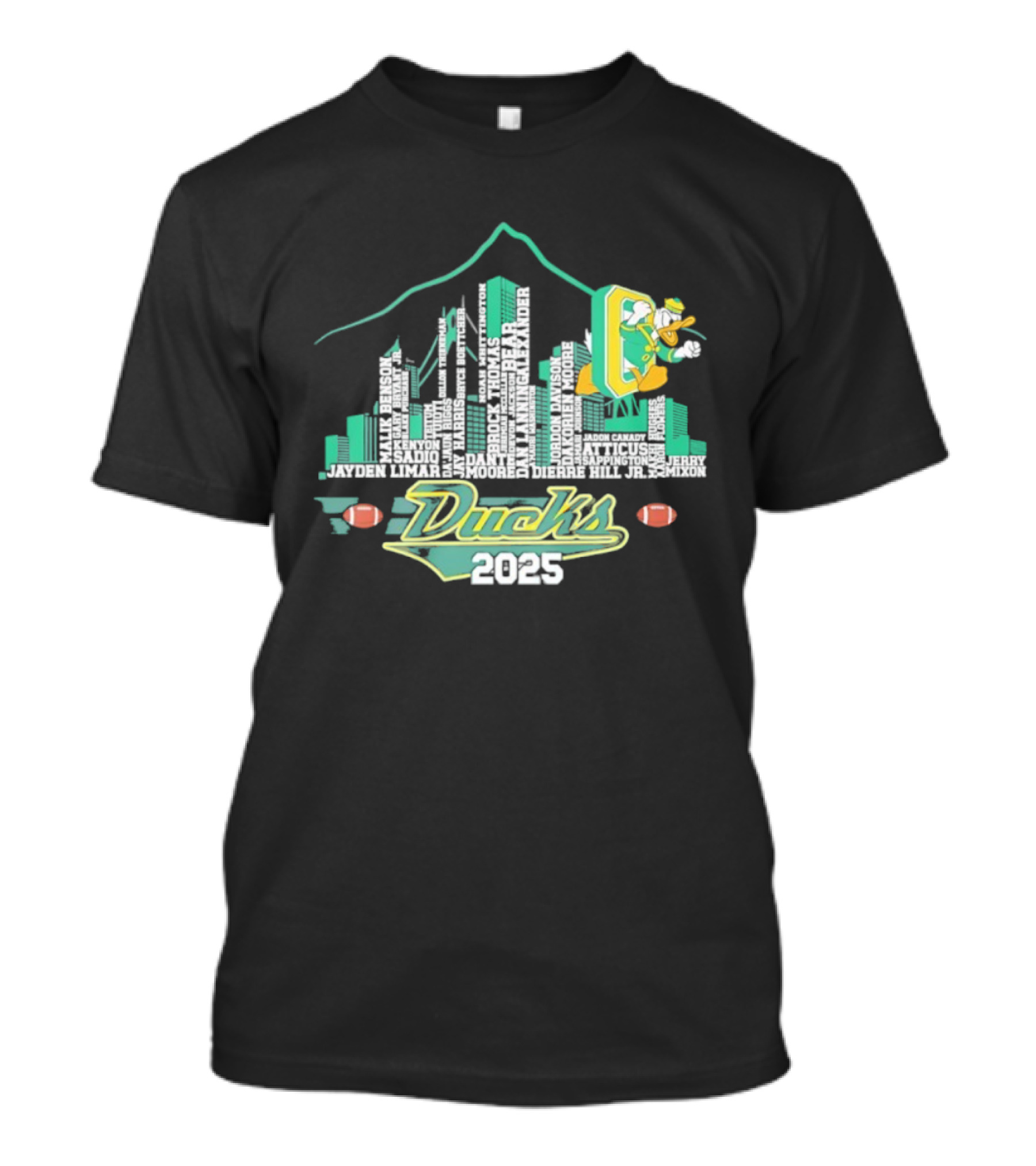 Oregon Ducks 2025 Mascot Football Cityscape T-Shirt