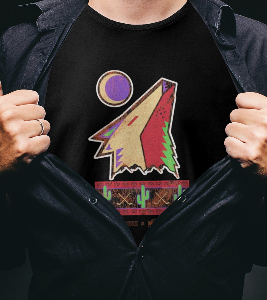 PHNX Four Peaks Coyotes Cactus Moon Desert Art T-Shirt