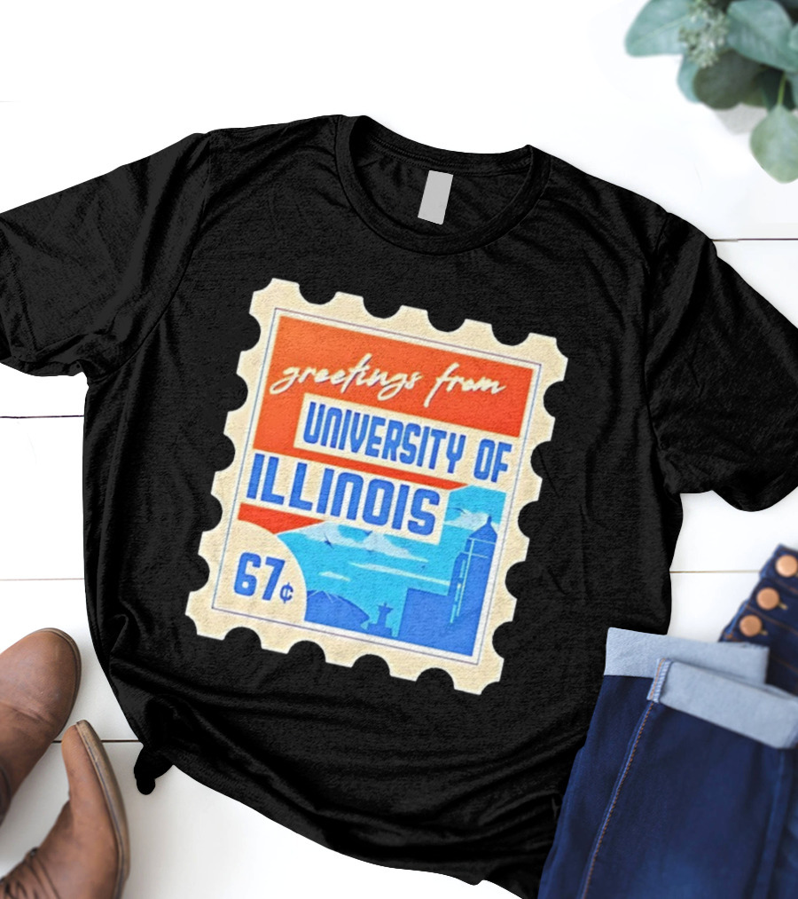 Greetings From University Of Illinois Stamp 67 Cents Iconic Design T-Shirt