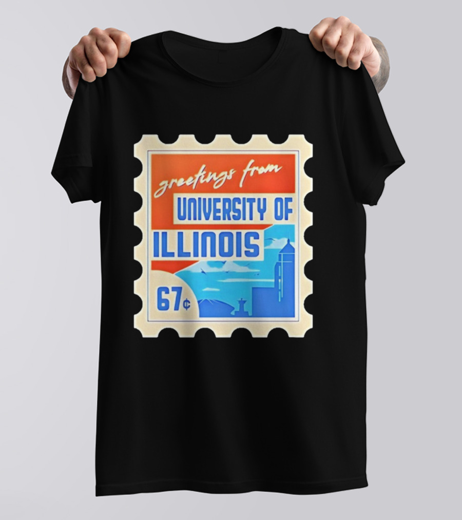 Greetings From University Of Illinois Stamp 67 Cents Iconic Design T-Shirt