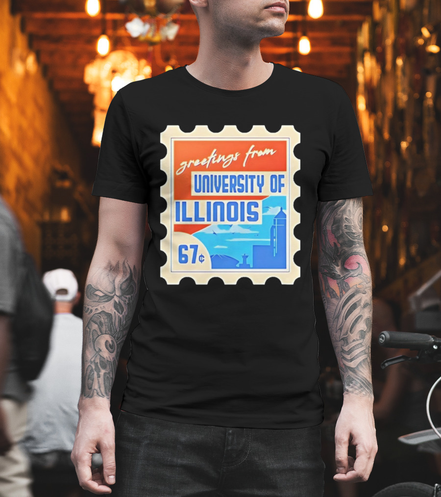 Greetings From University Of Illinois Stamp 67 Cents Iconic Design T-Shirt