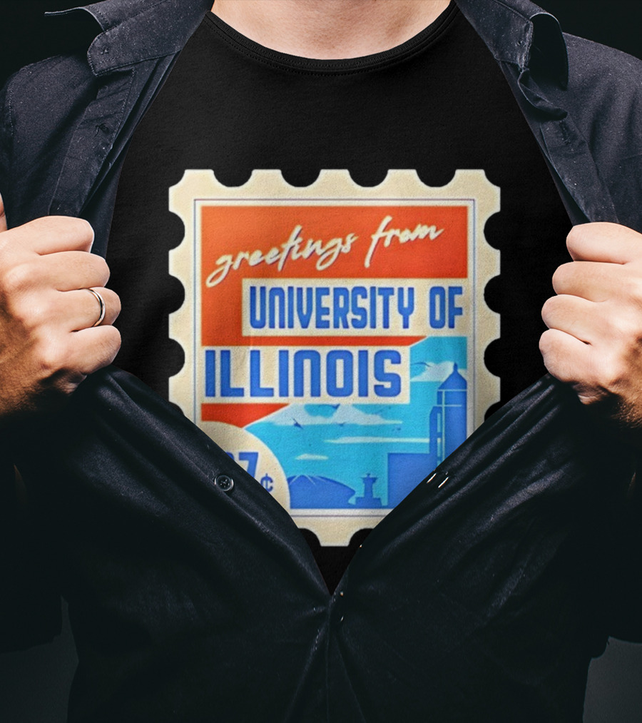 Greetings From University Of Illinois Stamp 67 Cents Iconic Design T-Shirt