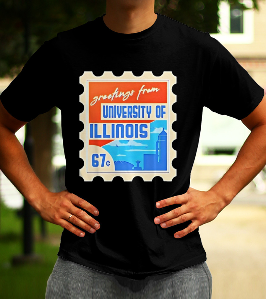 Greetings From University Of Illinois Stamp 67 Cents Iconic Design T-Shirt