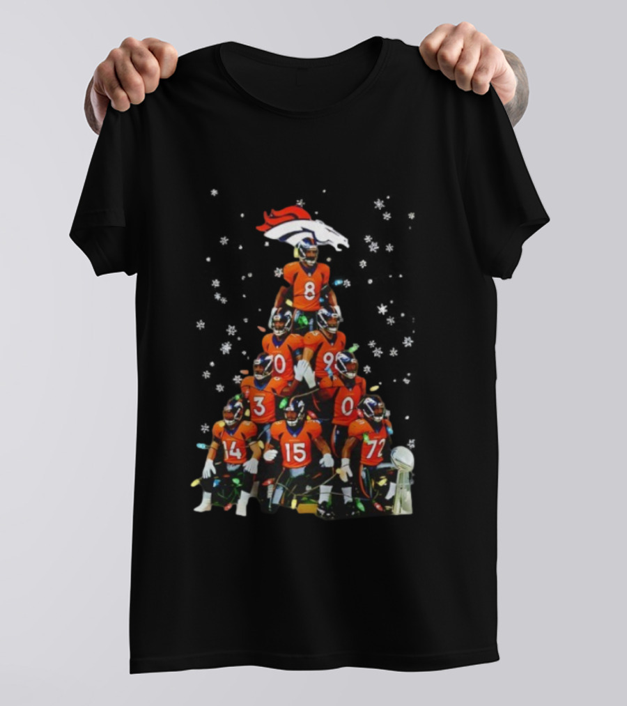 Broncos Super Bowl Trophy Christmas Tree Players Football Fan Apparel T-Shirt