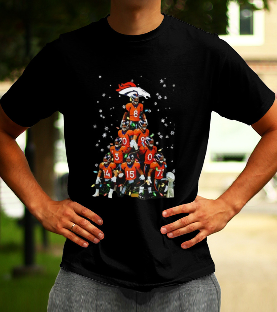 Broncos Super Bowl Trophy Christmas Tree Players Football Fan Apparel T-Shirt