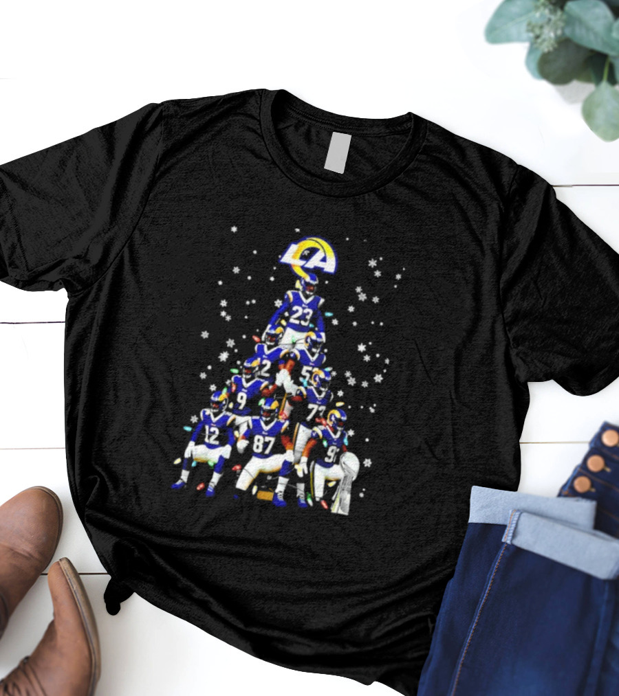 Los Angeles Rams Super Bowl Trophy Christmas Tree Player Formation T-Shirt